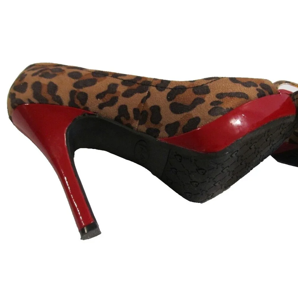 Candie’s Leopard Print Platform Stiletto Heels Women’s 6.5 Peep Toe Pre‑Owned